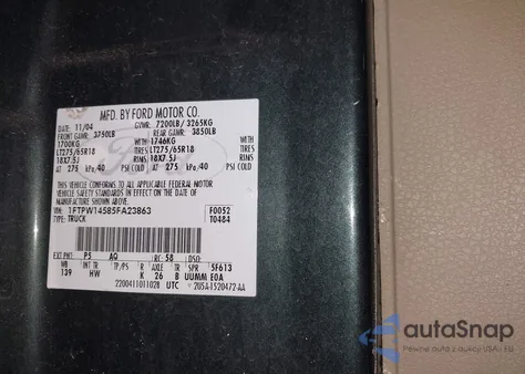 2005 Ford F-150 Fx4/Lariat/Xlt from USA, damaged, VIN 1FTPW14585FA23863